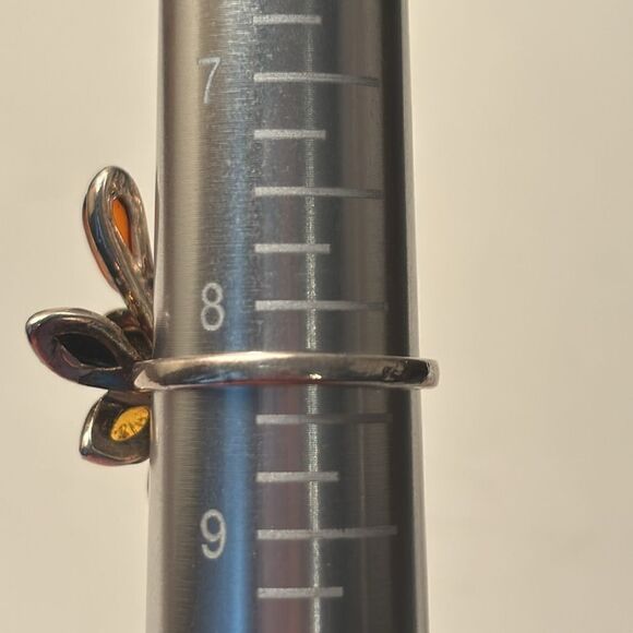 Sterling Silver Baltic Amber Floral Sunburst Multi Stone Cocktail Statement Ring - Picture 3 of 5